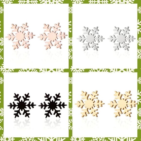Snowflake Stainless Steel Stud Small Earrings 1 pair choose color #1147 - Picture 1 of 7
